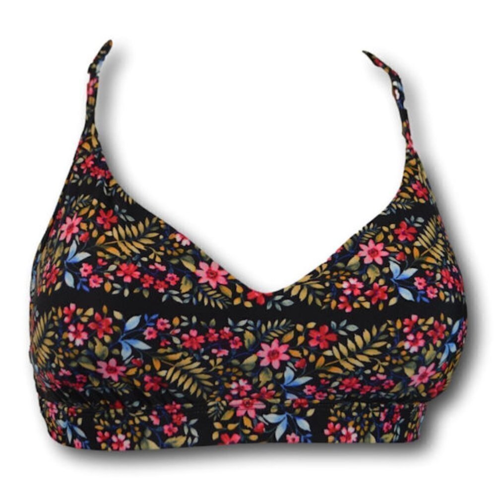 Eidon Swimwear Black Floral Adelina String Back Bikini Top Size: D Cup NWT
